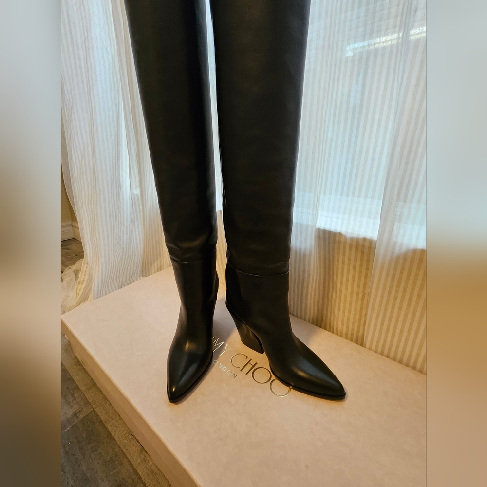 Jimmy Choo 100% Leather Maceo 85mm Over-The-Knee Boots - Picture 12 of 15